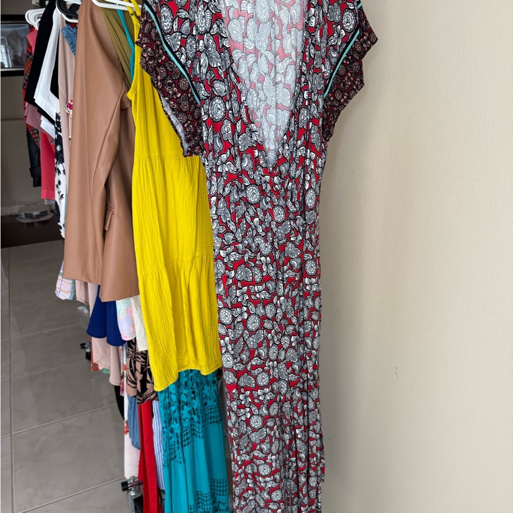 Floral Red and White Dress